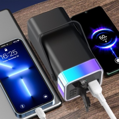 додаткова батарея power bank earldom et-pd38 40000 mah vs led lamp pd20w+qc3.0 22.5w (чорний) 