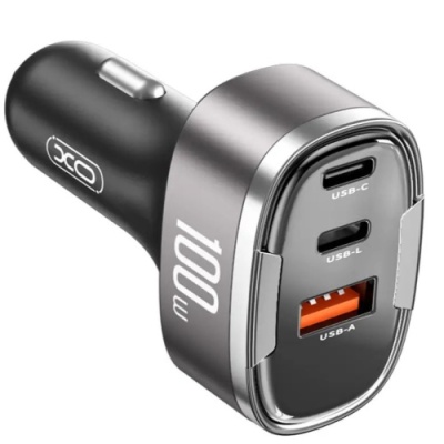 Автомобільний Зарядний Пристрій XO CC61 100W 1USB/30W/QC4.0 + 1Type-C/45W/PD + 1Lightning/25W (Чорний)