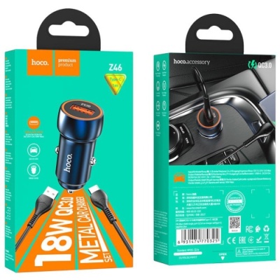 Автомобільний Зарядний Пристрій Hoco Z46 1USB/18W/QC3.0 + (USB - Type-C) (Сапфірово-синій)