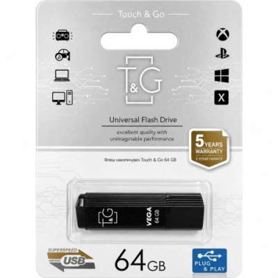 usb флеш-накопичувач t&g 64gb vega 121 (чорний) 