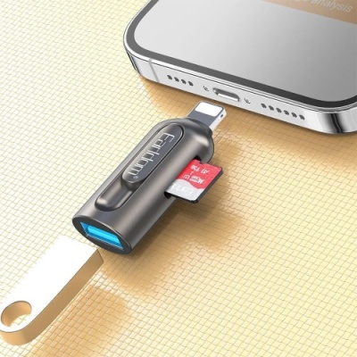 перехідник картрідер earldom et-ot103 usb to lightning + tf card black 
