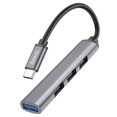 usb hub hoco hb26 4-in-1 adapter (type-c to usb3.0+usb2.0*3) (сiрий) 