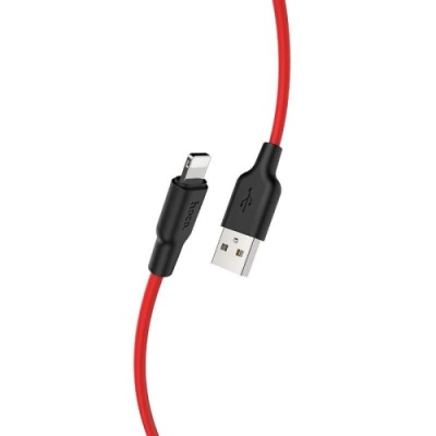кабель hoco x21 plus silicone usb - lightning 2.4a/1m (чорно-червоний) 