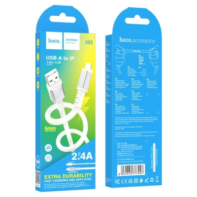 кабель hoco x85 strength usb - lightning 2.4a/1m (білий) 