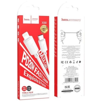 кабель hoco x88 gratifield (pd) type-c - lightning 20w 3a/1m (білий) 