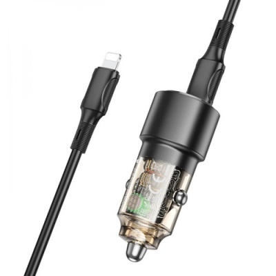Автомобільний Зарядний Пристрій Borofone BZ20A Smart 83W dual port PD65W+QC18W + (Type-C to Lightning) (Чорний)