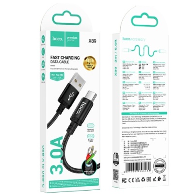 кабель hoco x89 wind usb - type-c 3a/2m (чорний) 