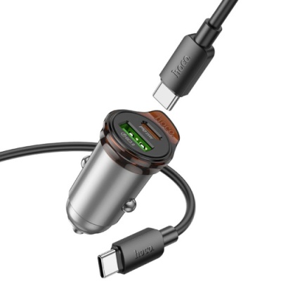Автомобільний Зарядний Пристрій Hoco NZ16A PD25W+QC3.0 (1USB/1Type-C) + (Type-C - Type-C) (сірий)