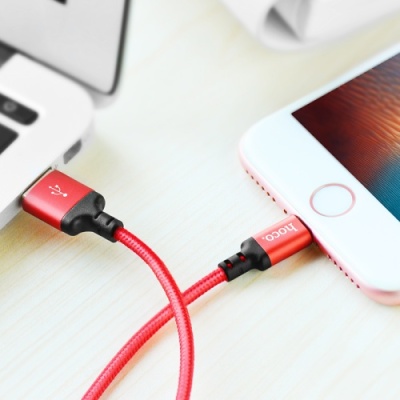 кабель hoco x14 times speed usb - lightning 2.4a/2m (червоно-чорний) 