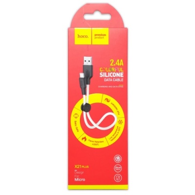 кабель hoco x21 plus silicone usb - microusb 2.4a/0.25m (чорно-білий) 