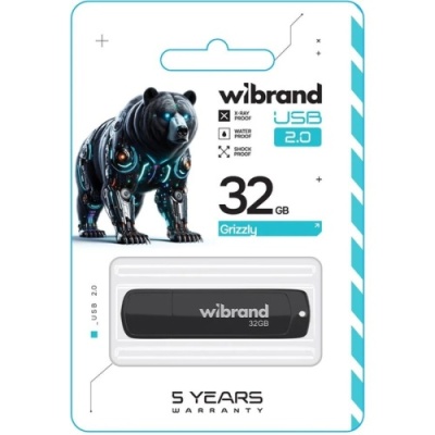 usb флеш-накопичувач wibrand 32gb grizzly (чорний) 