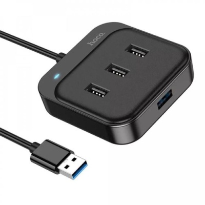 usb hub hoco hb31 easy 4-in-1 converter (usb to usb3.0+usb2.0*3) 1,2m. black 