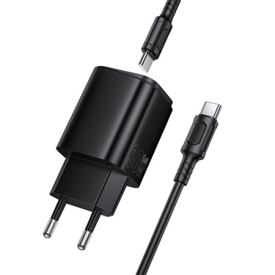 мережевий зарядний пристрій borofone bas85a pd30w + qc3.0 (1usb/1type-c/3a) + type-c - type-c (чорний) 