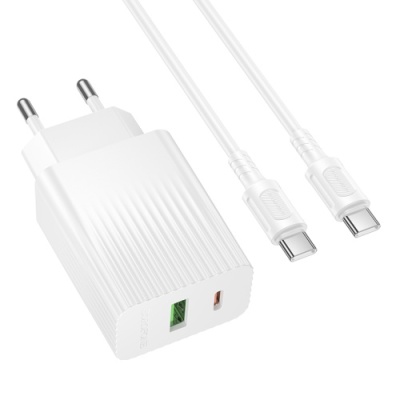 мережевий зарядний пристрій borofone bas76a 1usb/18w/qc3.0 + 1type-c/30w/pd + (type-c - type-c) (білий) 