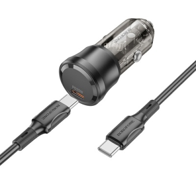 Автомобільний Зарядний Пристрій Borofone BZ24 1USB-C QC/PD20W + (Type-C - Type-C) (Прозоро-чорний)