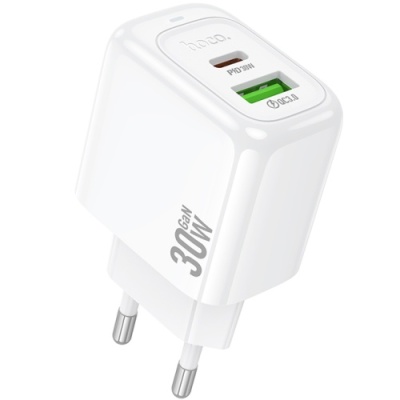мережевий зарядний пристрій hoco cs55a 1usb/18w/qc3.0 + 1type-c/30w/pd (білий) 