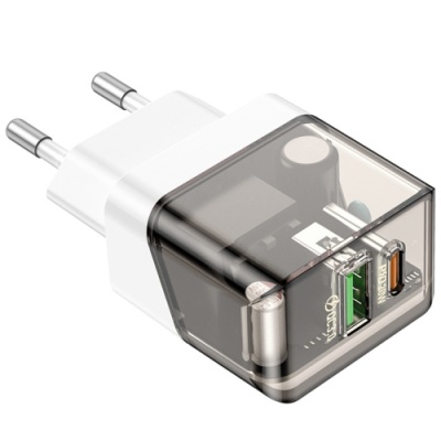мережевий зарядний пристрій borofone ba80a 1usb/18w/qc3.0 + 1type-c/20w/pd (прозоро-чорний) 