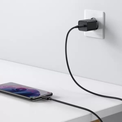 мережевий зарядний пристрій baseus super si (tzccsup-l01) 1type-c/25w/pd + (type-c - type-c) 1m (чорний) 