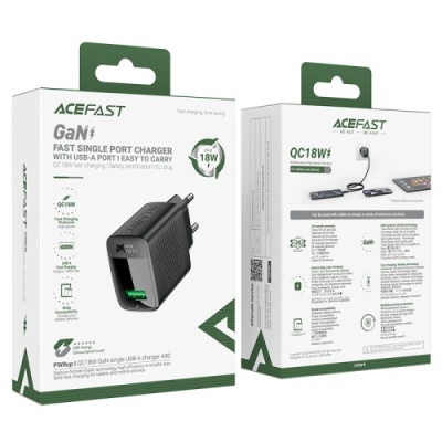 мережевий зарядний пристрій acefast a90 qc 3.0 (1usb/3a/18w) (чорний) 