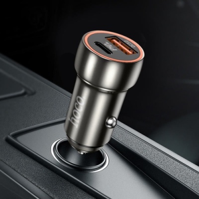 Автомобільний Зарядний Пристрій Hoco Z46A 1USB/18W/QC3.0 + 1Type-C/20W/PD (Сірий)