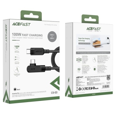 кабель acefast c5-03 type-c - type-c 100w кутовий (2м) (чорний) 