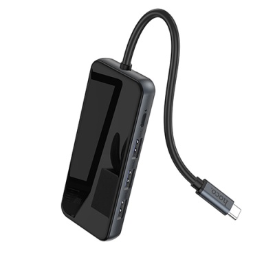 usb hub hoco hb15 (type-c to usb3.0*3+hdmi+pd) (сірий) 