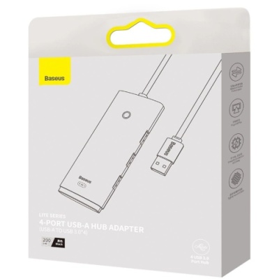 usb hub baseus lite series 4-port (usb-a to usb 3.0*4) (wkqx030201) 2m (чорний) 