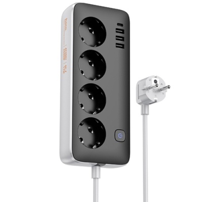 мережевий подовжувач hoco ac21 (3usb/1type-c/4xsocket) 1,5м (чорний) 
