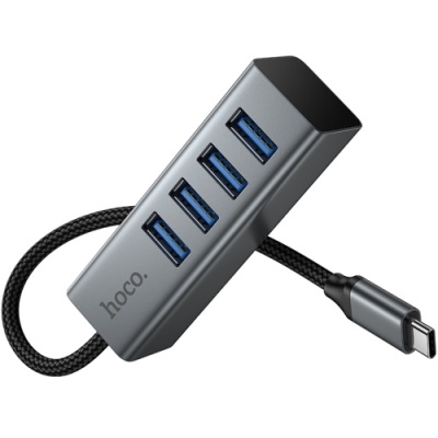 usb hub hoco hb1c 4in1 (usb to usb3.0*4) (сірий) 