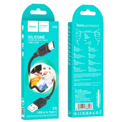 кабель hoco x90 cool silicone usb - type-c 3a/1m (чорний) 