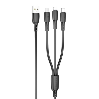 кабель borofone bx71 3in1 usb - (lightning+microusb+type-c) 2.0a/1m (чорний) 