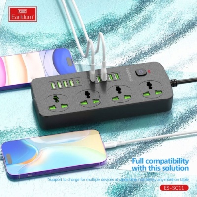 мережевий подовжувач earldom es-sc11 eu 14in1 4x220v + 8xusb + 2xusb-c/200cm black 
