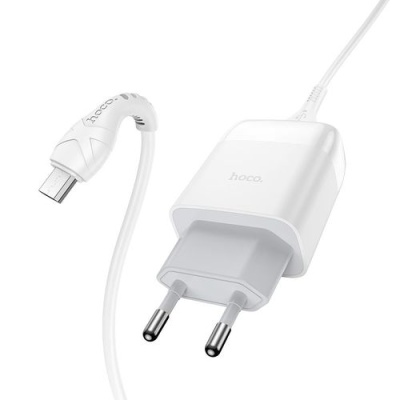 мережевий зарядний пристрій hoco c72q 1usb/18w/qc3.0 + (usb - microusb) (білий) 