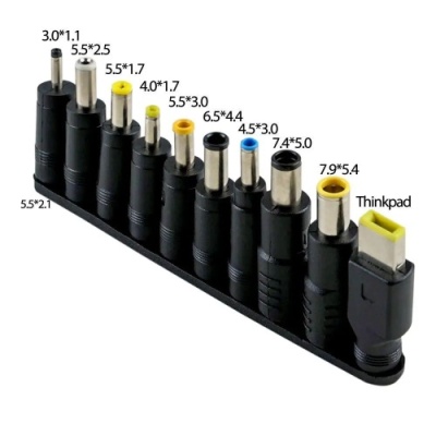 кабель type-c to dc pd65w 5.5х2.1 мм+10 перехідників 1.8m (чорний) 