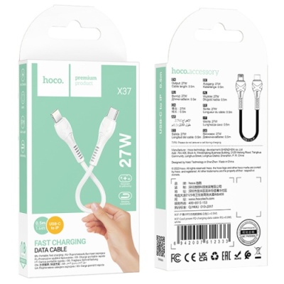 кабель hoco x37 cool power type-c - lightning 2.4a/0.5m (білий) 