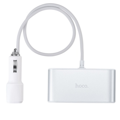 Розгалужувач прикурювача Hoco Z13 LCD 3Port+2USB/2.1A (Сталевий)