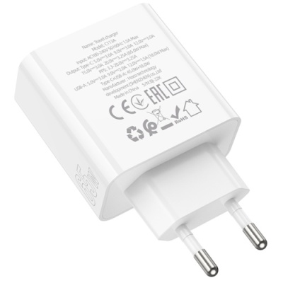 мережевий зарядний пристрій hoco c113a pd65w+ qc3.0 (1usb/1type-c) (білий) 