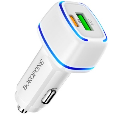 Автомобільний Зарядний Пристрій Borofone BZ14A 1USB/18W/QC3.0 + 1Type-C/20W/PD (Білий)