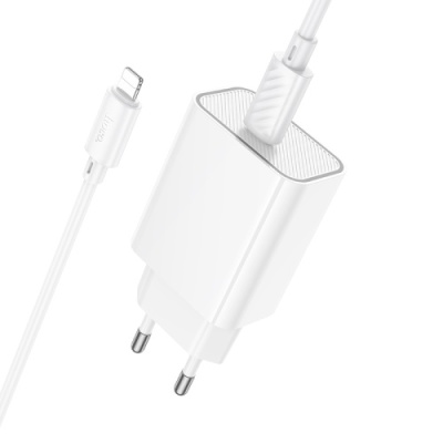 мережевий зарядний пристрій hoco c143a 1type-c/20w/pd + (type-c - lightning) (білий) 