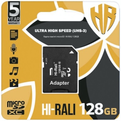карта пам'яті hi-rali microsdxc 128gb uhs-3 10 class + adapter (чорний) 