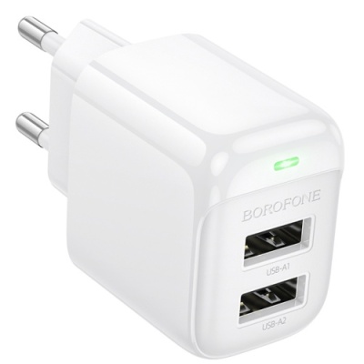мережевий зарядний пристрій borofone bas41a 2usb/12w/2.4a (білий) 