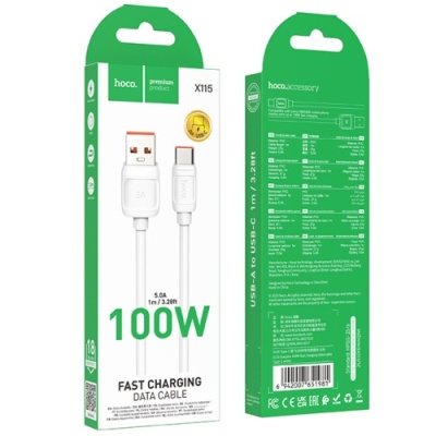 кабель hoco x115 surpass 100w usb - type-c 1m (бiлий) 