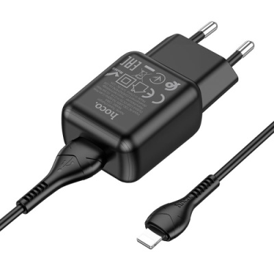 мережевий зарядний пристрій hoco c96a 1usb/2.1a + (usb - lightning) (чорний) 