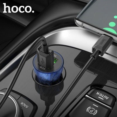 Автомобільний Зарядний Пристрій Hoco Z47 Transparent 2USB/20W/QC3.0 (Прозорий синій)