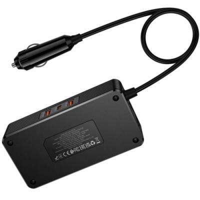 Автомобільний подовжувач DC to AC Hoco Z66 PD66W (2USB/1Type-C/2xSocket/12V/AC200W) (чорний)