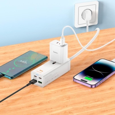 мережевий подовжувач hoco ac10a pd65w (2usb/2type-c/1xsocket) (білий) 