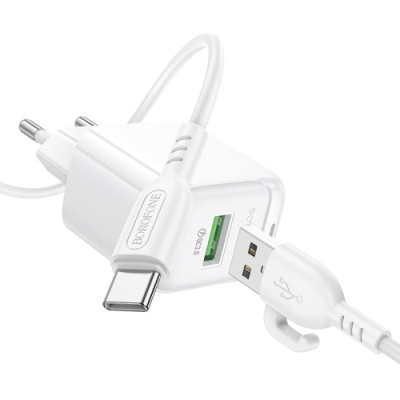 мережевий зарядний пристрій borofone bas42a 1usb/18w/qc3.0 + (usb - type-c) (білий) 