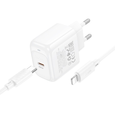 мережевий зарядний пристрій hoco cs53a 1type-c/25w/pd + (type-c - lightning) (бiлий) 