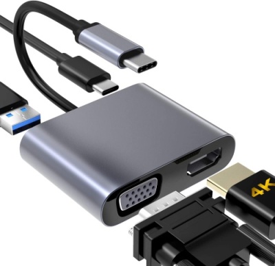 usb hub адаптер xo hub001 type-c pd / usb 3.0 / hdmi / vga 