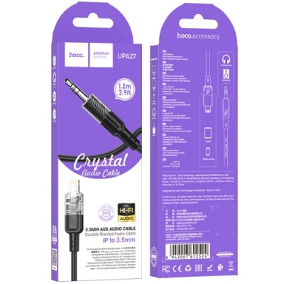 кабель aux hoco upa27 3.5mm(male) - lightning(male) 1.2m (чорний) 